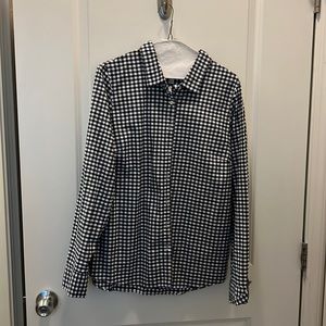 Navy and white check long sleeve shirt
